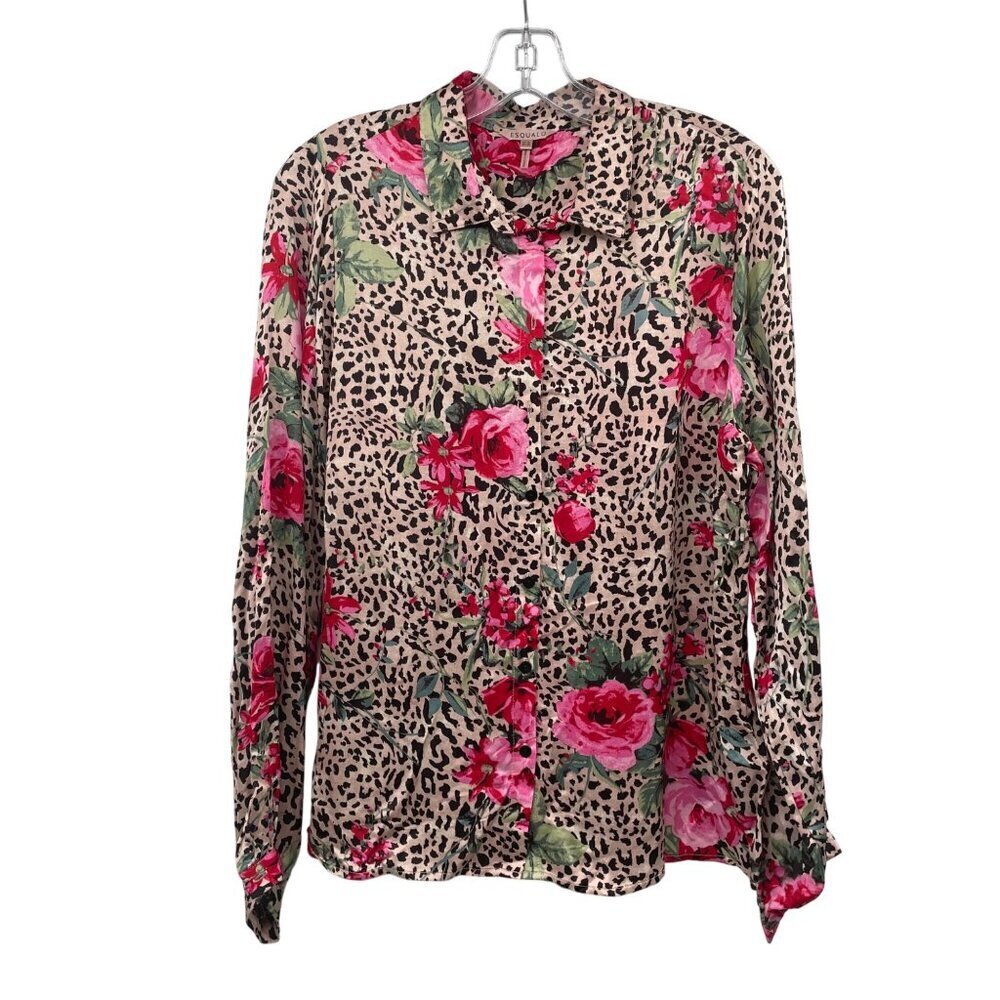 ESQUALO Womens Mixed Print Button Up Top Long Sleeve Multicolor Size 10
